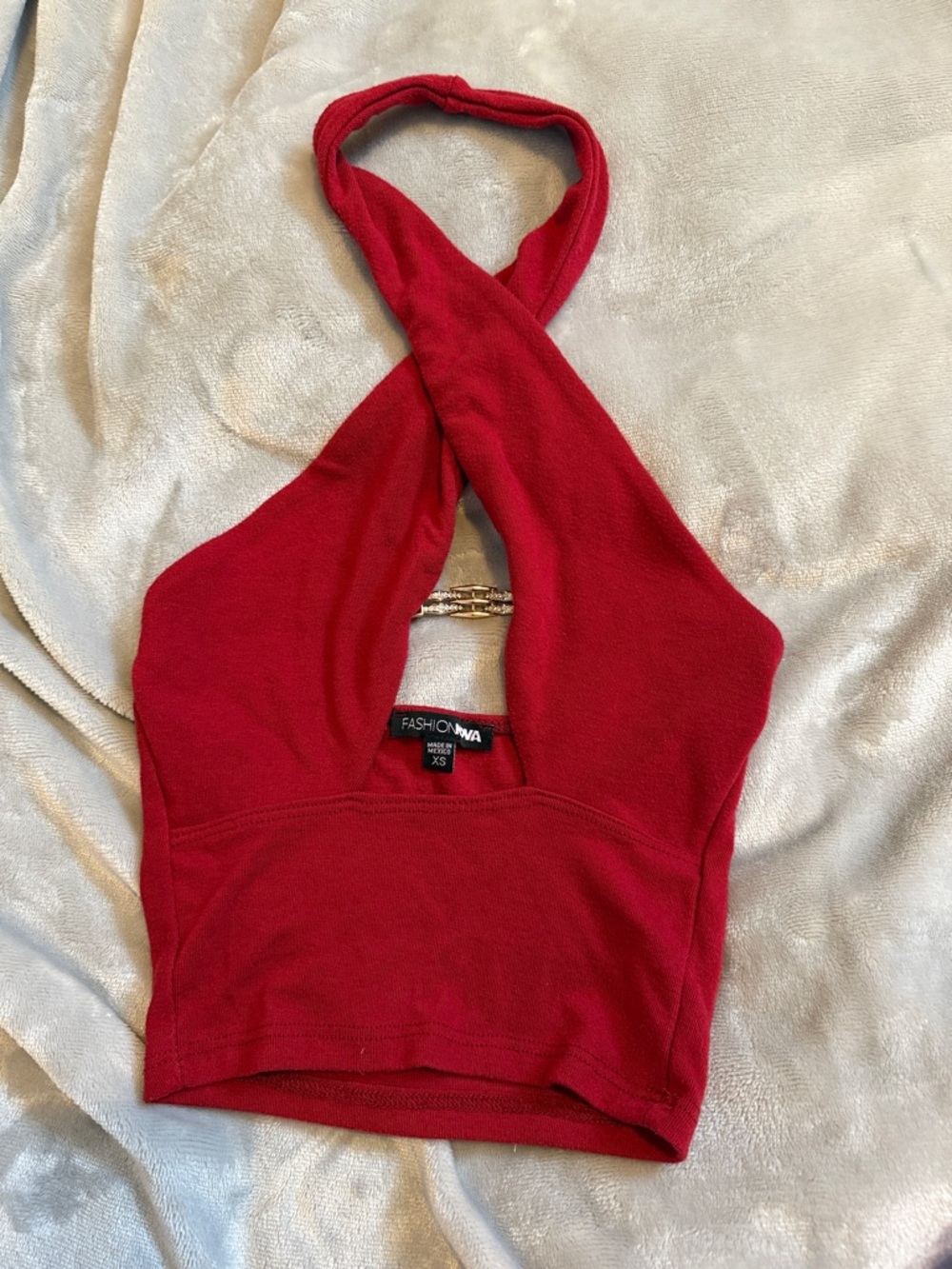 Red Crisscross Halter Crop Top with Gold Detail